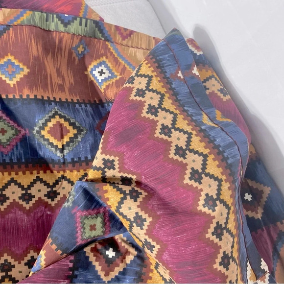 Vintage Burgundy Blue Yellow Southwestern Print Curtains x4 Panels - Picture 9 of 11